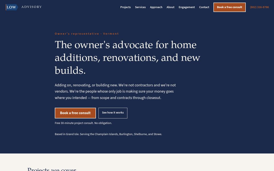Screenshot of the lowadvisory.com homepage